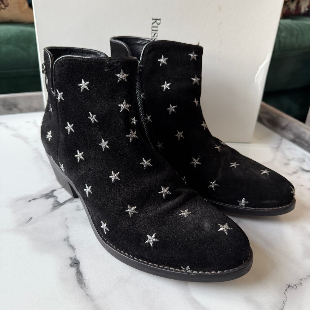 Russell & Bromley Stardom Embroidered Black Suede Western Ankle Boots - Picture 2 of 9